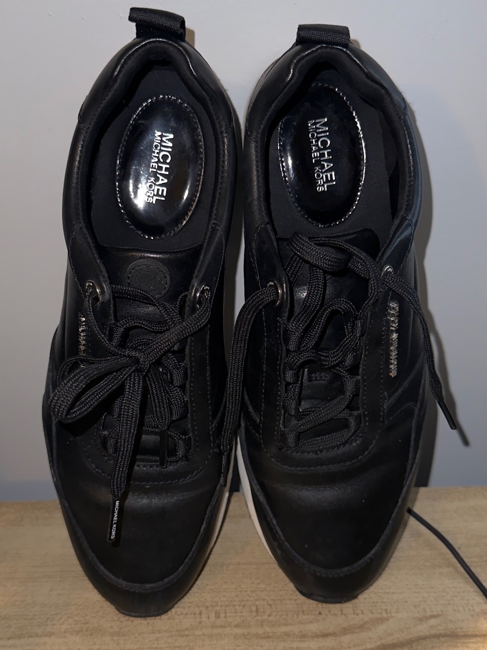 MICHAEL Michael Kors Black Leather Platform Lace-Up Sneakers